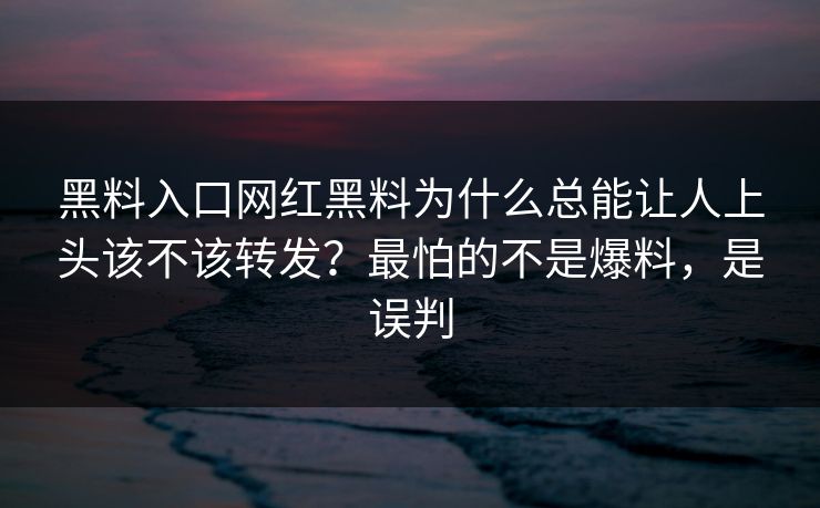 黑料入口网红黑料为什么总能让人上头该不该转发？最怕的不是爆料，是误判
