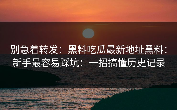 别急着转发：黑料吃瓜最新地址黑料：新手最容易踩坑：一招搞懂历史记录