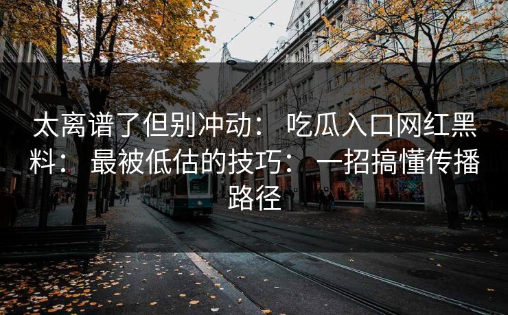 太离谱了但别冲动： 吃瓜入口网红黑料： 最被低估的技巧： 一招搞懂传播路径